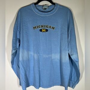 Vintage 90s Y2K Oarsmen light blue distressed Michigan Wolverines LS tshirt sz L
